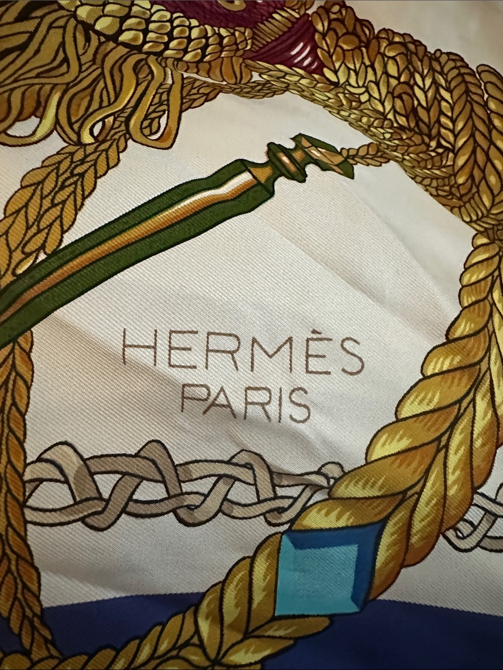 Hermès Le Timbalier Silk Scarf 90 Blue White Gold Multicolor Equestrian Carré - Picture 3 of 5